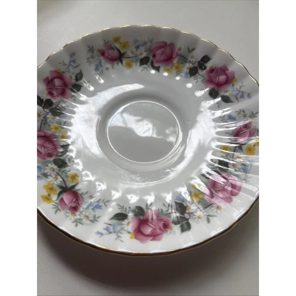 Vintage Royal Stafford Bone China Summer Glory Teacup Saucer England Rose Floral
